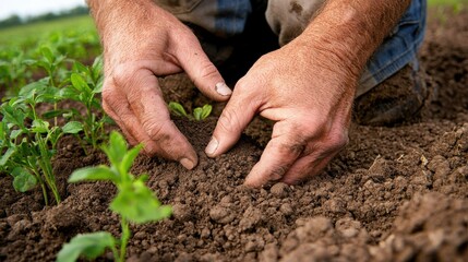 Farmers Hands Examining Fertile Soil in Field
