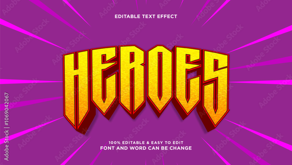 Poster heroes text effect with 3d vector style that can be edited