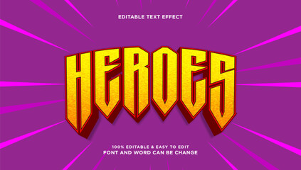 Heroes text effect with 3d vector style that can be edited