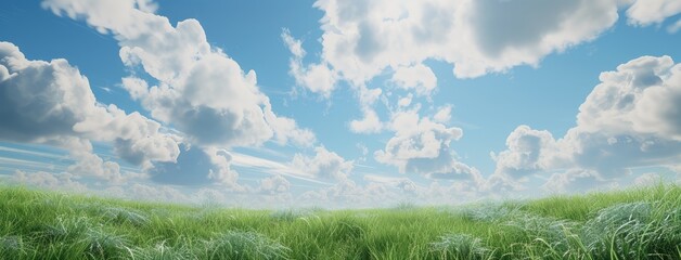 Fototapeta premium Serene Cloudy Sky above Vibrant Green Meadow