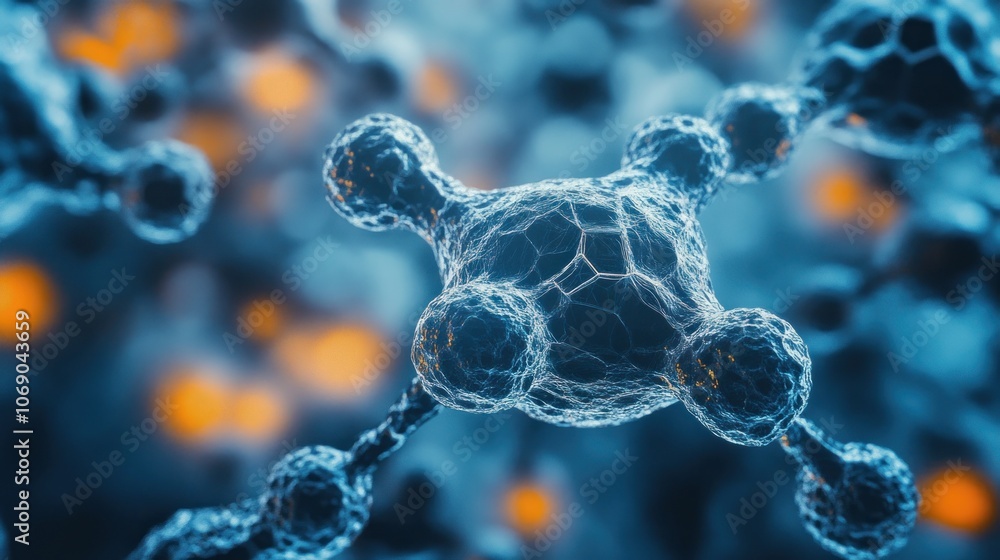 Aufkleber a close-up of a molecule, showing its intricate structure and atomic bonds.