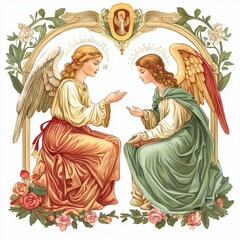 Fototapeta premium Religious calendar illustration for March 25, elegant symbolism of Annunciation, isolated on white background