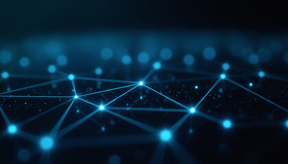 Digital Grid Network with Blue Nodes: A digital grid network featuring blue nodes, representing seamless integration and technological connectivity.