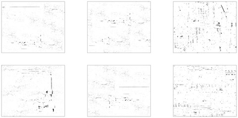 Grunge overlay textures with dust grain isolated on white background. Distressed paper with old, worn overlay effect. Torn and crumpled pattern for poster or vinyl