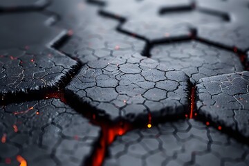 Obraz premium Cracked Lava Surface with Hexagonal Patterns - Perfect for Backgrounds and Design Elements