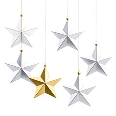 Obraz premium White and gold origami stars hanging on transparent background