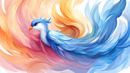 Obraz premium Colorful abstract bird illustration with flowing feathers in a vibrant background