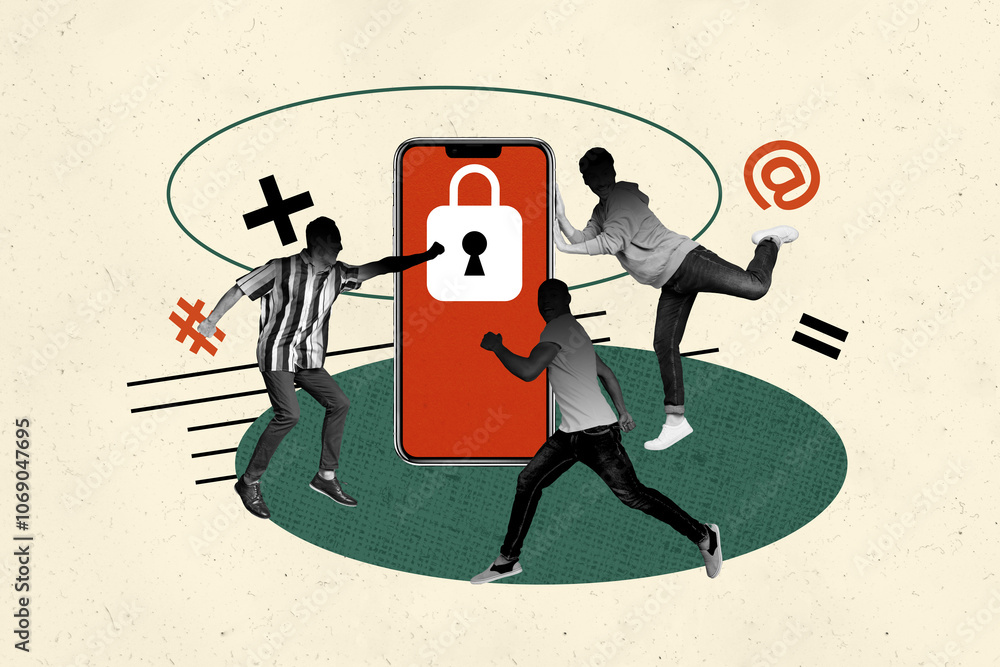 Aufkleber composite trend artwork sketch image photo collage of hacking data control internet lock password sm