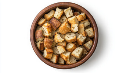 Obraz premium A bowl filled with golden-brown croutons, ready for salads or soups.
