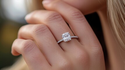 Elegant Cushion Cut Diamond Ring on a Hand