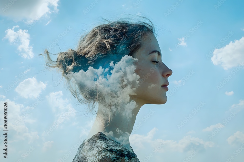 Poster serene portrait with cloudy reflection in sky