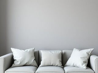 Assortment of gray cushions on a plain background, minimalistic, living room