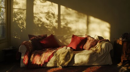 Cozy Evening Couch Setup with Light and Pillows