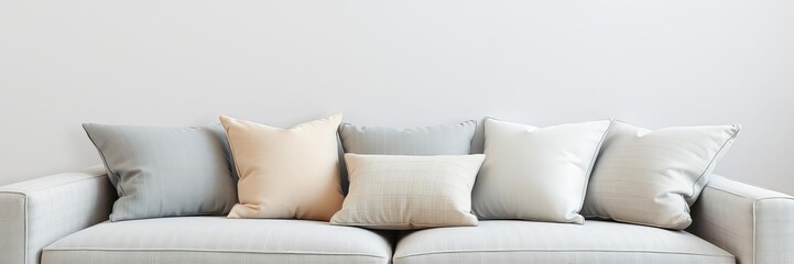 Assortment of grey cushions on a textured background, decorative, grey