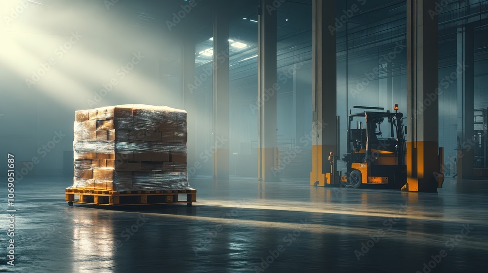 Poster cargo wrapping machine in a factory environment