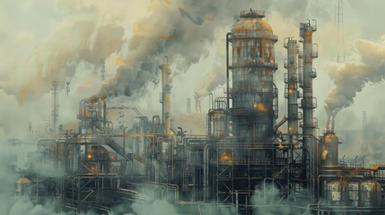 Industrial Plant Emitting Smoke at Dusk