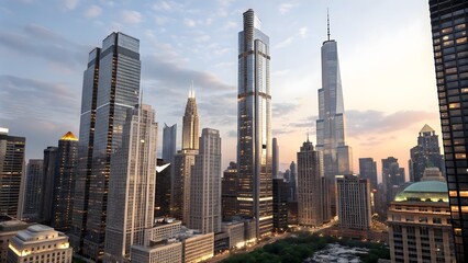 Obraz premium Detailed Model of Cityscape with Skyscrapers, Urban City Model with Tall Buildings