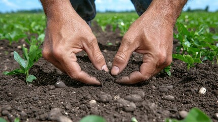 Gentle Hands Cradling Dark Soil in a Field
