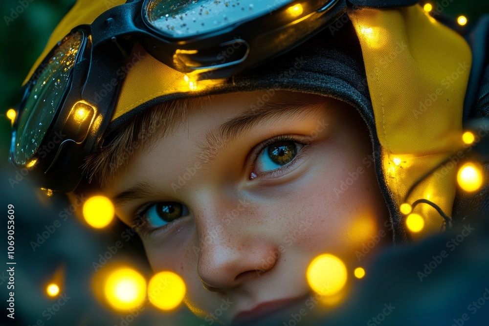Poster a magical selfie with glowing fairy lights around the personâ€™s face, taken in an enchanted forest 