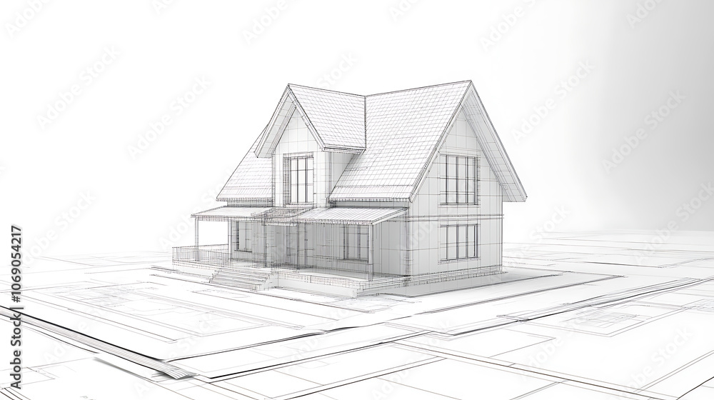Leinwandbilder abstract architecture background blueprint house plan and wire frame model of building