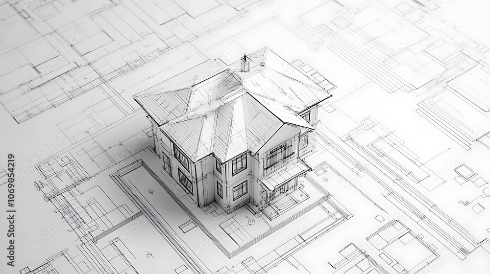 Leinwandbilder abstract architecture background blueprint house plan and wire frame model of building