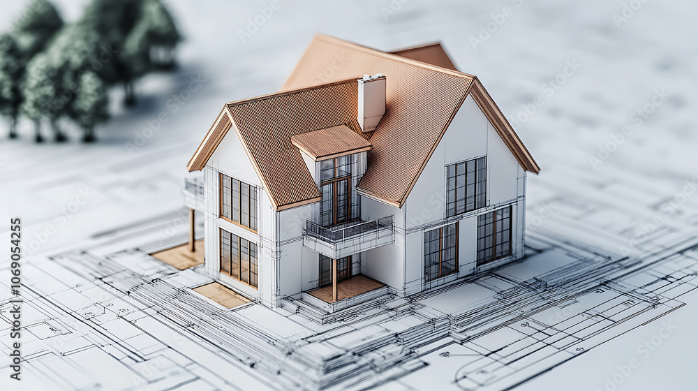 Poster abstract architecture background blueprint house plan and wire frame model of building
