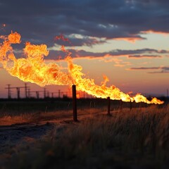 Fototapeta premium Industrial Gas Flares at Sunset