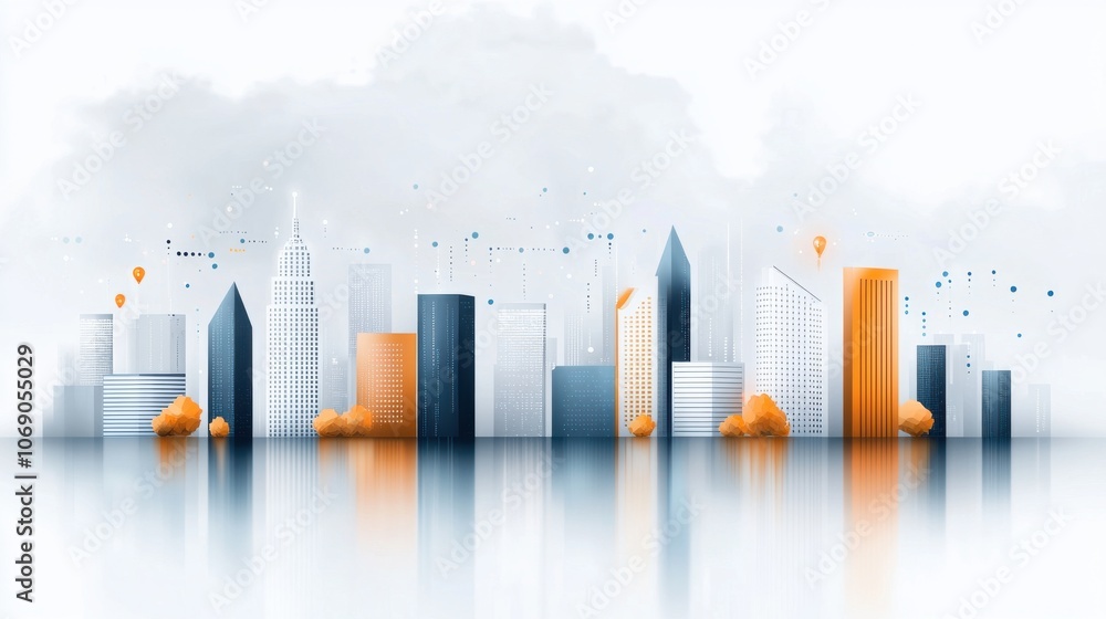 Poster futuristic cityscape with digital data flows