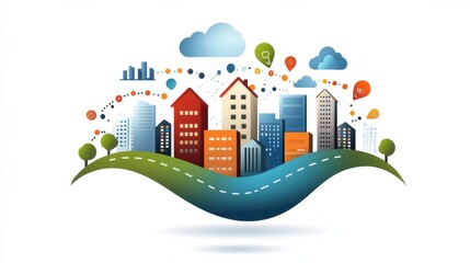 Obraz premium Vibrant Futuristic Cityscape with Digital Data Flows
