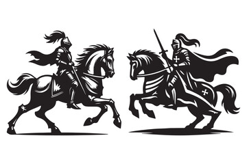 knight silhouette vector illustrations