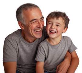 PNG Dad and his young son happy laughing together.