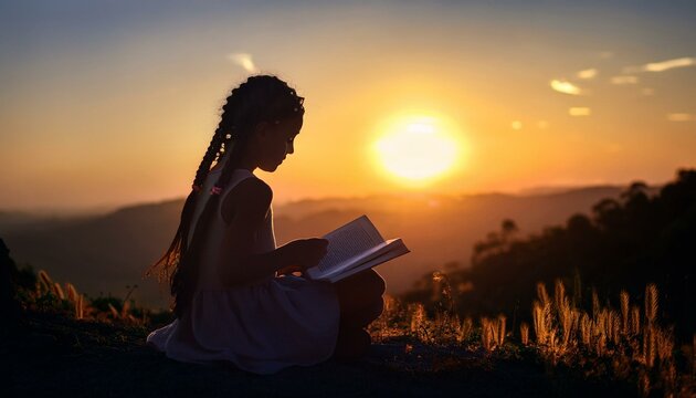 Girl reading a book such as a story, novel, etc. The concept of working, studying, school and having a good time.