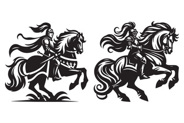 knight silhouette vector illustrations