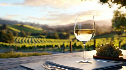 Obraz premium Elegant Glass of White Wine on Outdoor Table