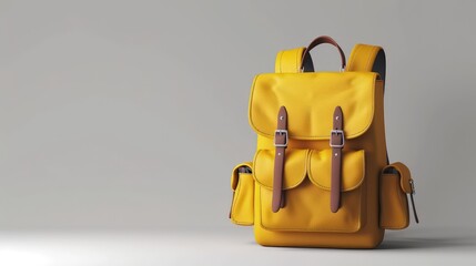 Naklejka premium Capture a close-up of the yellow bag, highlighting its material, stitching, and any unique design elements, against a simple, complementary background.