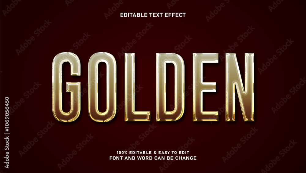 Poster golden text effect with editable 3d chrome style