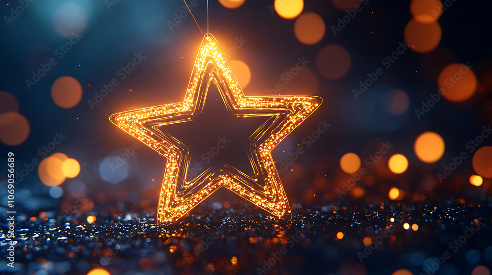 Aufkleber star with lens flare and bokeh effect made in 3d software