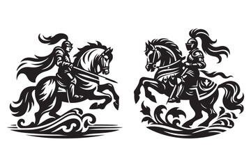 knight silhouette vector illustrations