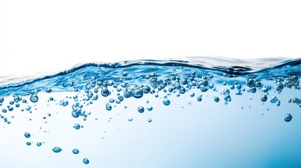 Pure blue water surface with bubbles on white background