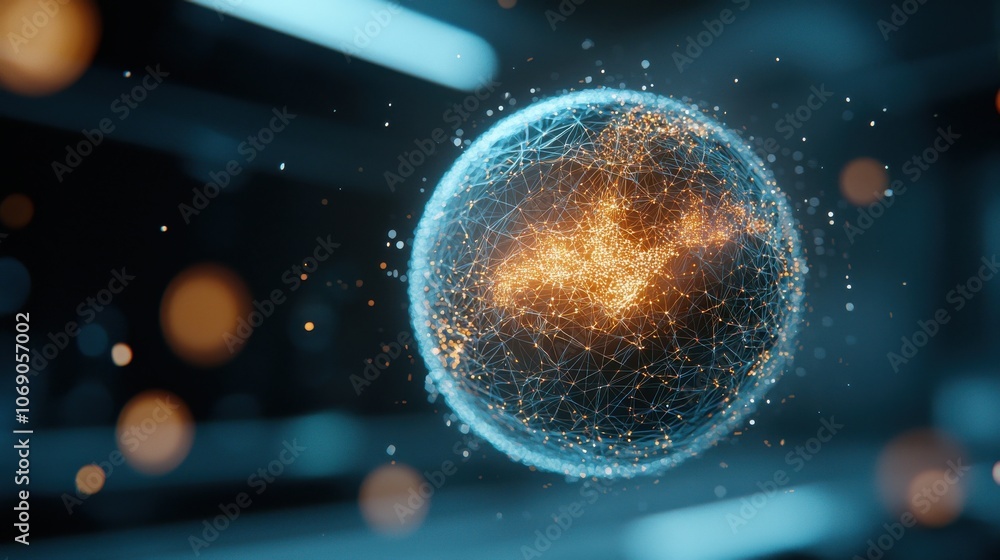 Poster interconnected data network with glowing nodes