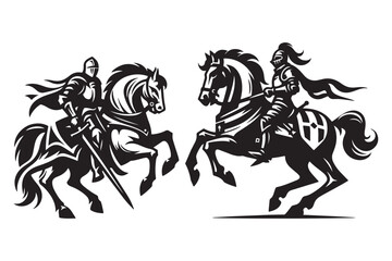knight silhouette vector illustrations