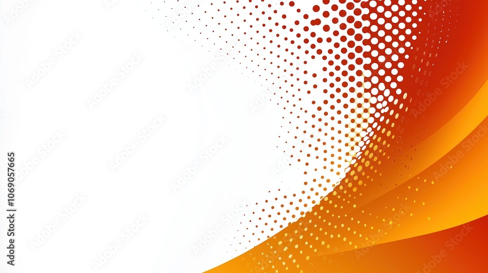 Poster white background with orange waves and dots. the orange waves are wavy and the dots are scattered th
