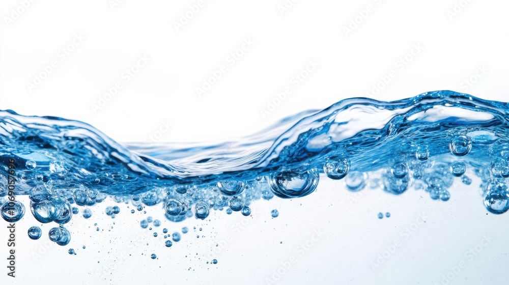 Aufkleber blue water surface with bubbles creating a refreshing wave on white background