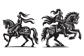 knight silhouette vector illustrations