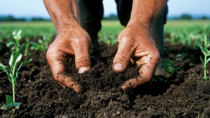 Hands Grasping Rich Dark Soil in Nature