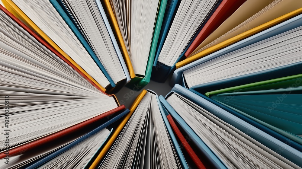 Aufkleber stack of books with different colors and sizes. the books are arranged in a circle, with the top boo