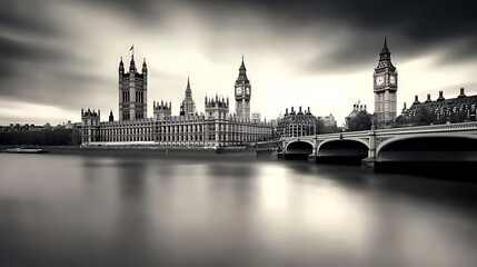 Naklejka premium View of House of Parliament with Thames river in London