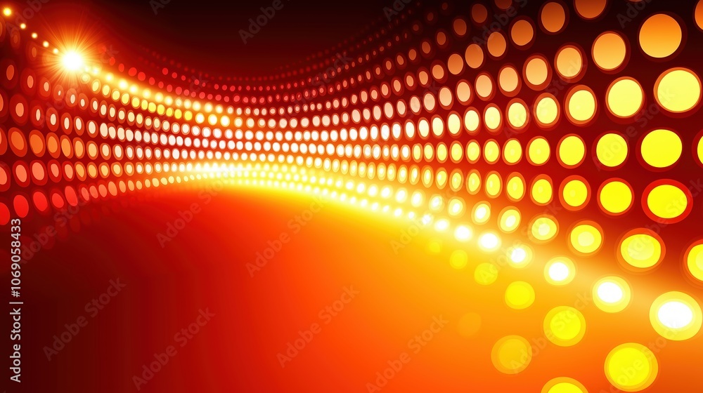 Poster bright orange background with many small circles. the circles are evenly spaced and the background i