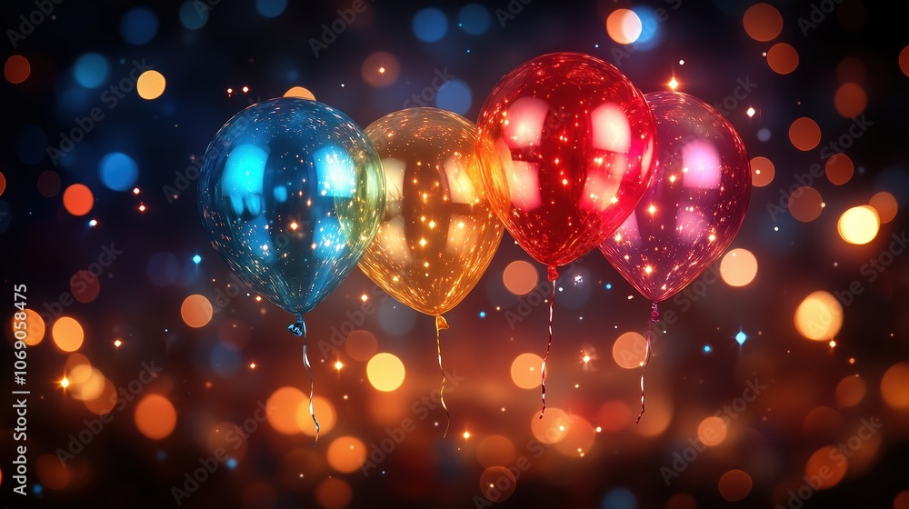 Poster bunch of colorful balloons are floating in the air, creating a festive and joyful atmosphere. the ba