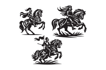 knight silhouette vector illustrations
